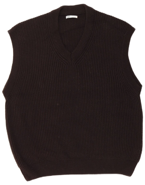 Zara Womens Oversized Vest Tank Top UK 18 XL Black Acrylic
