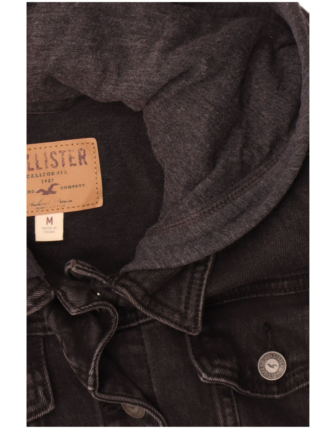 Hollister γυναικείο τζιν μπουφάν με κουκούλα UK 14 Medium Grey Colourblock
