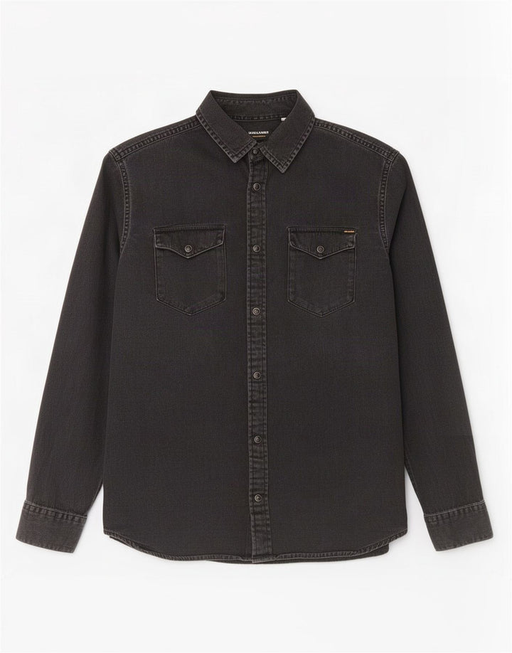 Jack & Jones Ανδρικό τζιν πουκάμισο μεγάλο μαύρο βαμβακερό