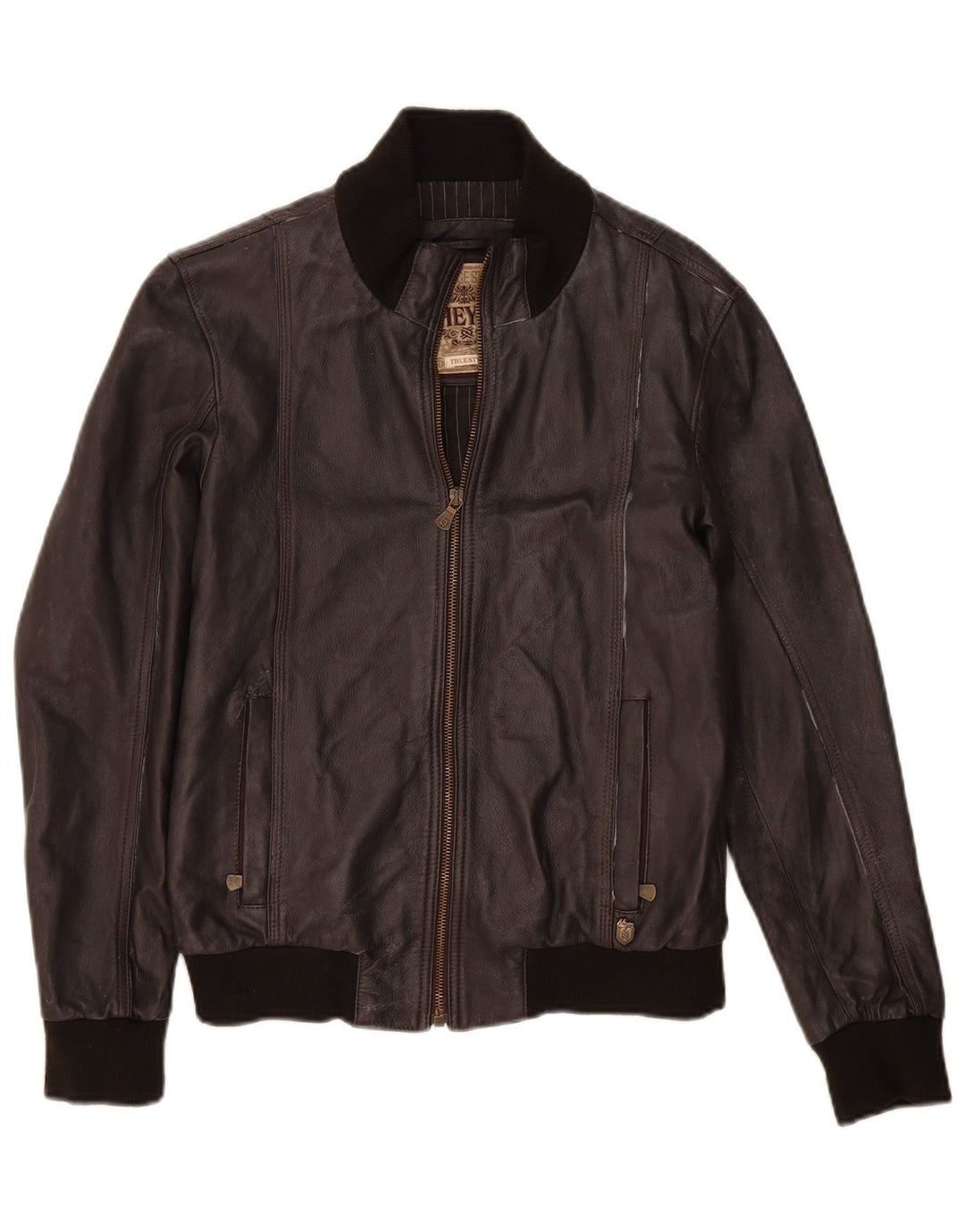 Vintage Ανδρικό Bomber Leather Jacket UK 36 Small Brown Leather
