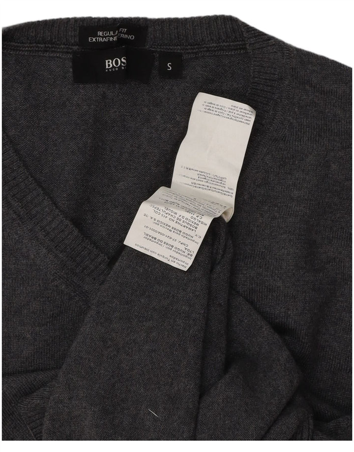 HUGO BOSS Mens Regular Fit V-Neck Jumper Sweater Small Grey Virgin Wool Vintage Hugo Boss and Second-Hand Hugo Boss from Messina Hembry 