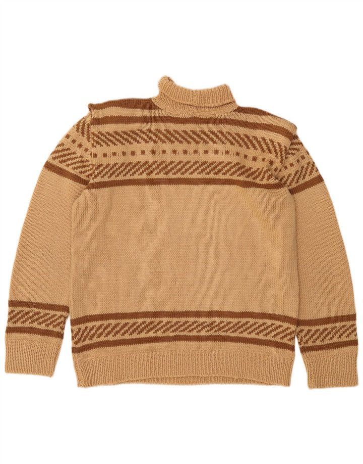 VINTAGE Γυναικείο πουλόβερ με ρολό λαιμόκοψη UK 16 Μεγάλο μπεζ ριγέ