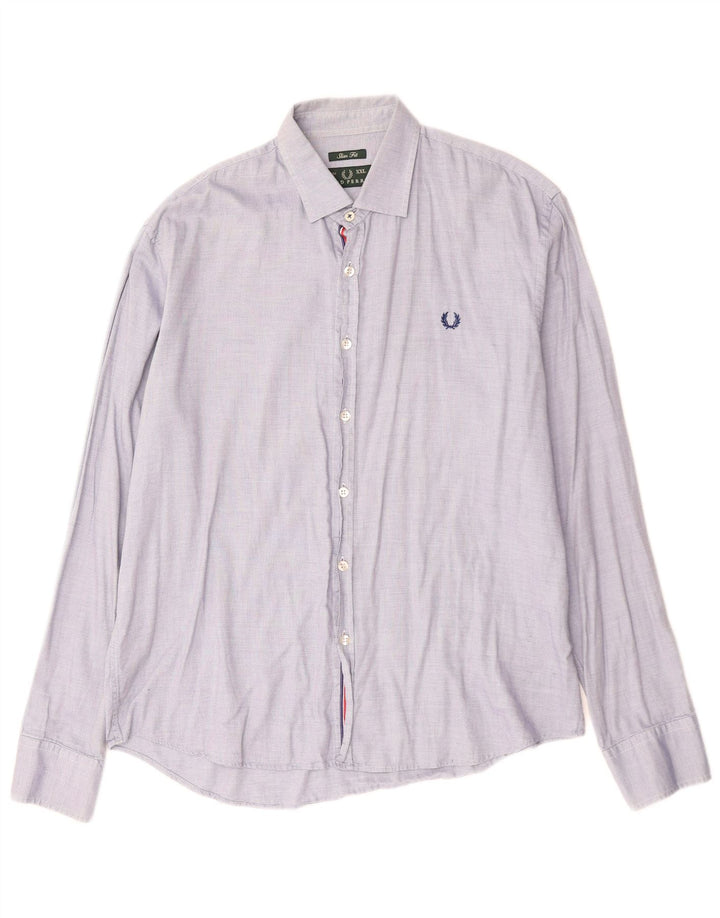 FRED PERRY Ανδρικό πουκάμισο Slim Fit 2XL Μπλε βαμβακερό