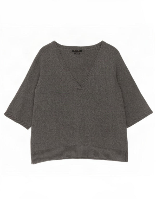 Massimo Dutti Γυναικείο πουλόβερ με 3/4 μανίκια V-λαιμόκοψη UK 14 Medium Grey