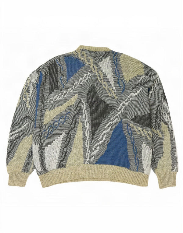 Vintage Ανδρικό Abstract Pattern Πουλόβερ πουλόβερ με λαιμόκοψη μεγάλο πολύχρωμο