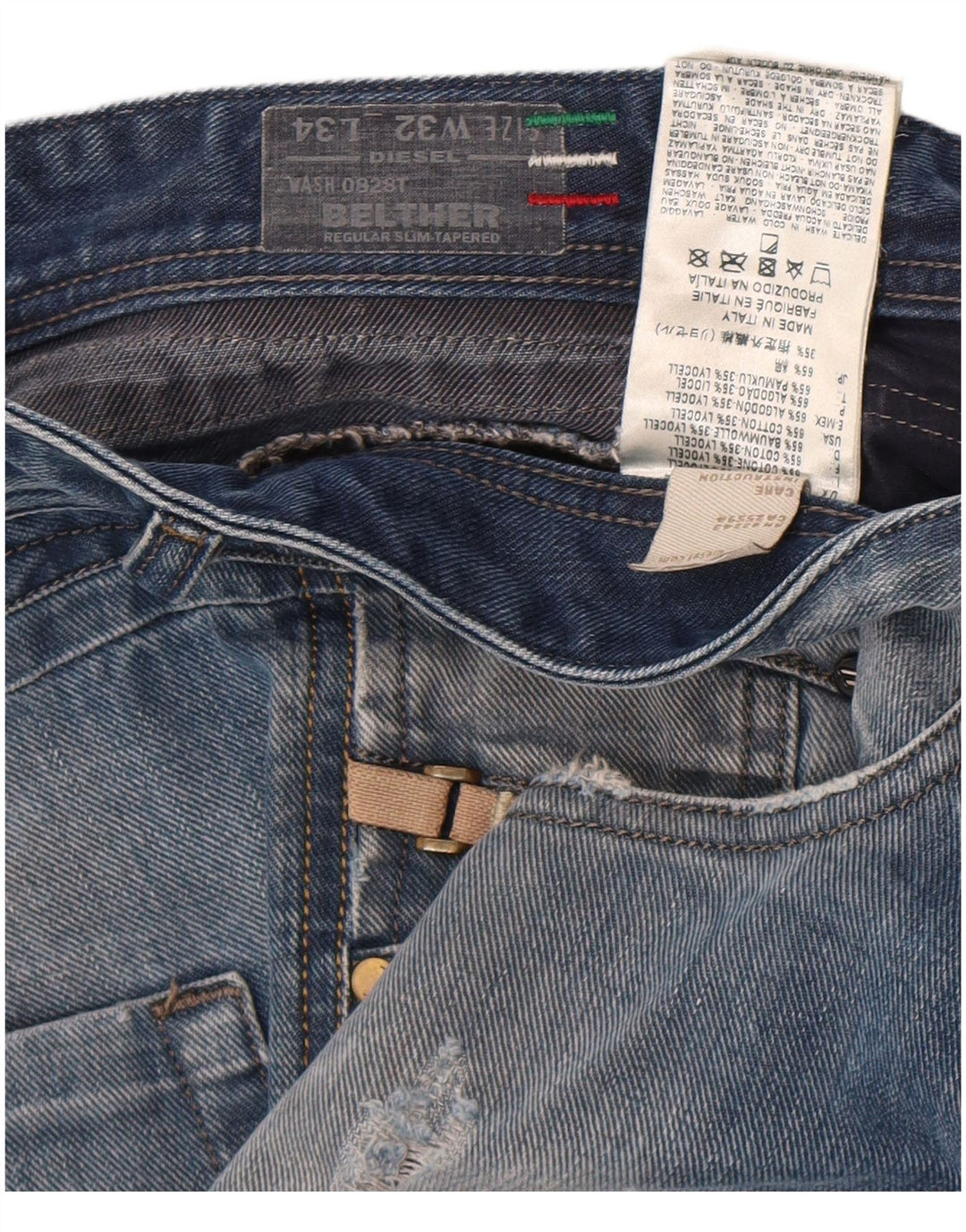 Diesel Ανδρικό Belther Distressed Straight Jeans W32 L34 Μπλε βαμβακερό