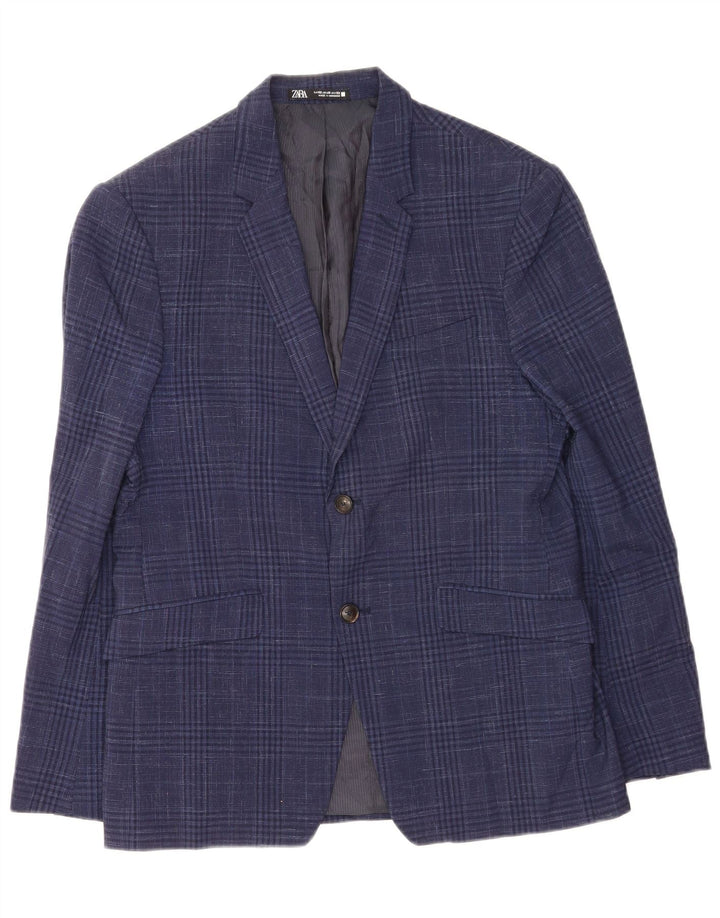 Zara Ανδρικό μπλέιζερ με 2 κουμπιά μπουφάν EU 52 Large Navy Blue Houndstooth