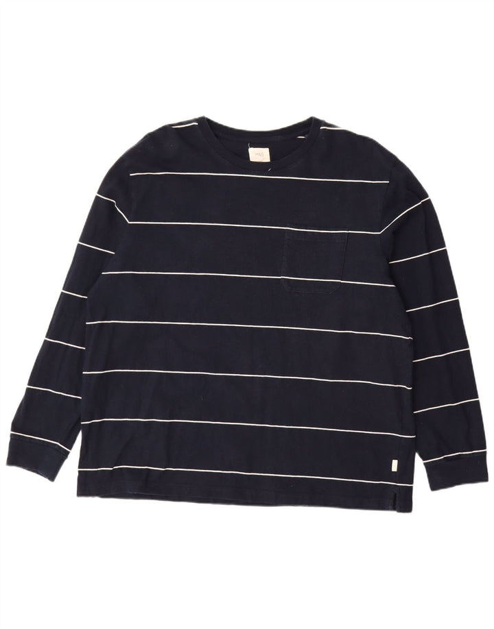 MARKS & SPENCER Ανδρικό μπλουζάκι μακρυμάνικο 2XL Navy blue ριγέ βαμβακερό