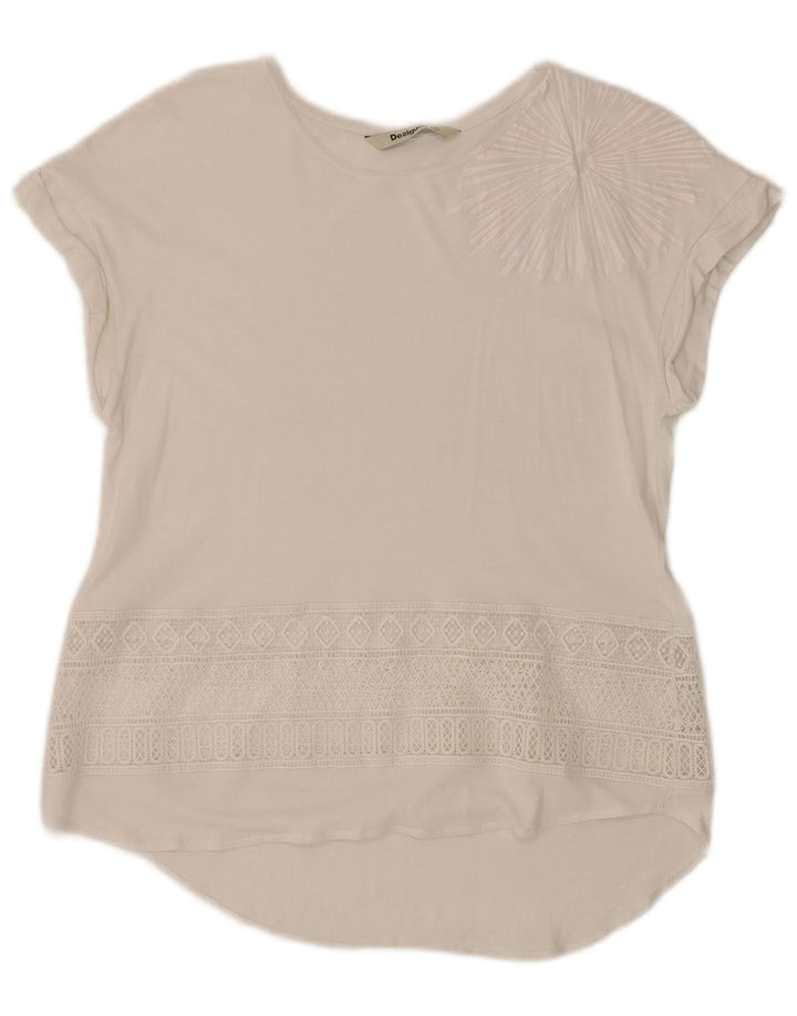 DESIGUAL Γυναικεία Γραφική Μπλούζα Τοπ UK 12 Μεσαία Λευκή Γεωμετρική