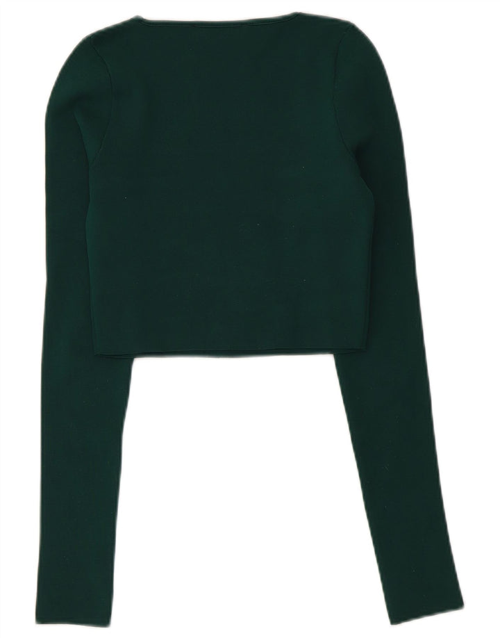 Zara Γυναικείο Crop Top Μακρύ μανίκι UK 8 Small Green Polyester