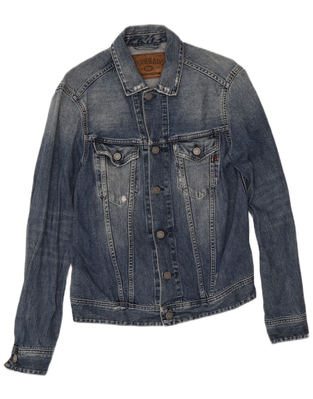 Replay Womens Distressed Denim Jacket UK 14 Medium Blue Cotton