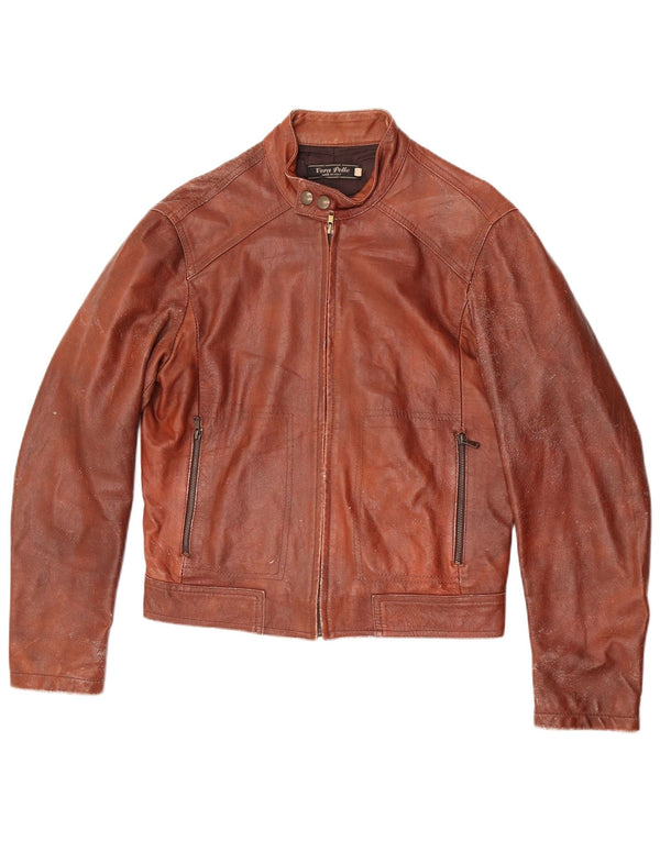 Vintage Γυναικείο Crop Δερμάτινο Μπουφάν IT 48 XL Καφέ Δερμάτινο