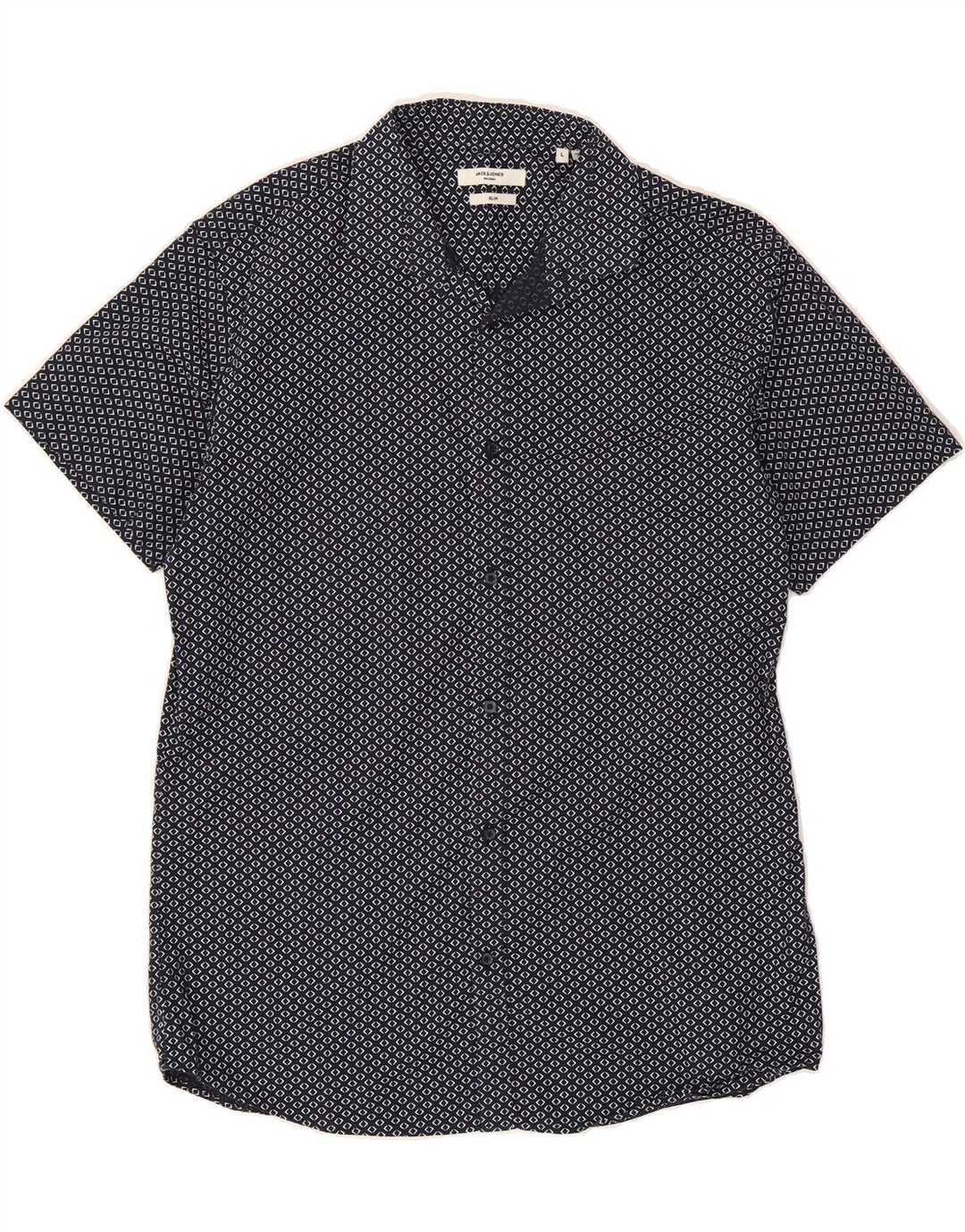 JACK & JONES Mens Slim Short Sleeve Shirt Large Navy Blue Spotted Vintage Jack & Jones and Second-Hand Jack & Jones from Messina Hembry 
