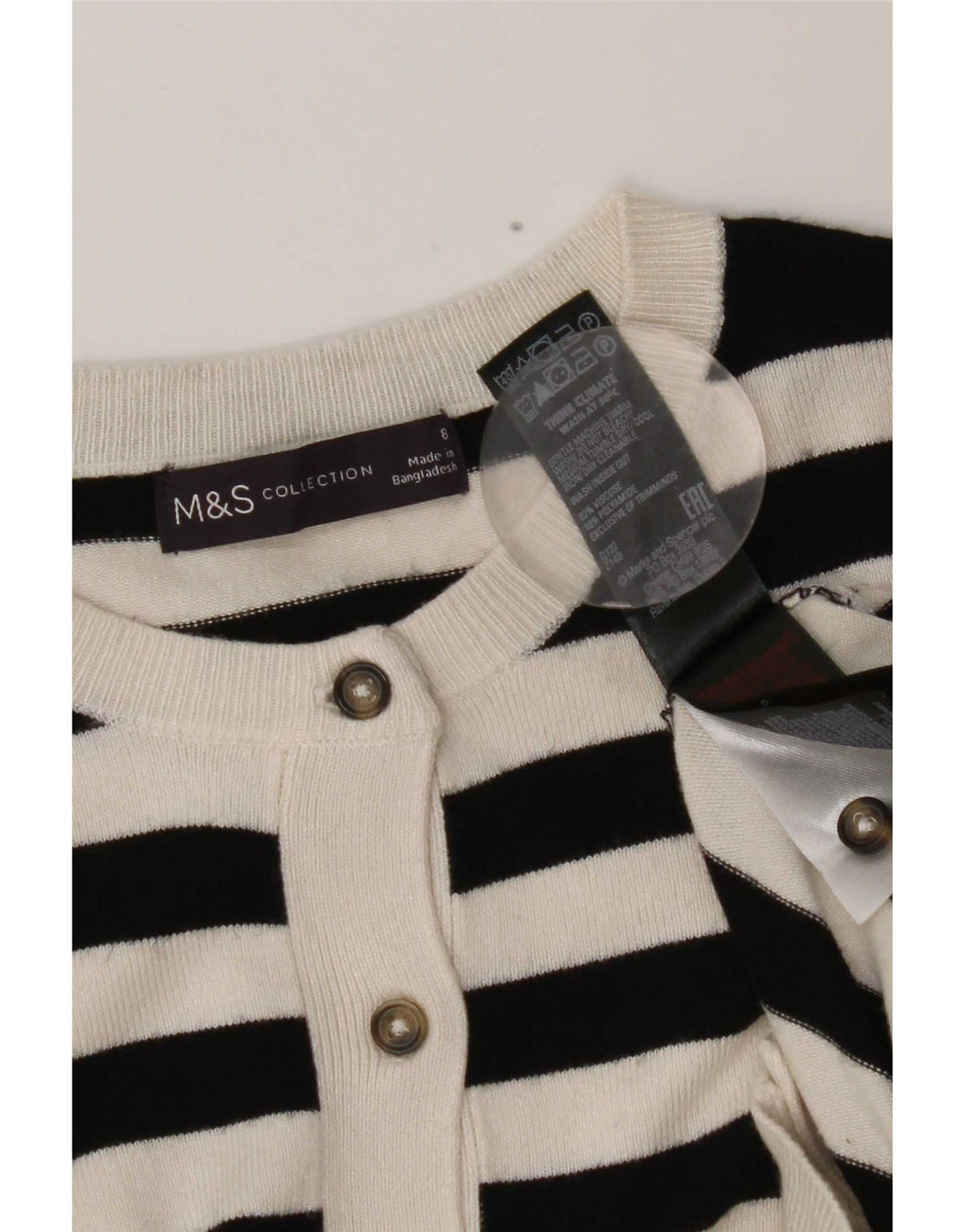 Marks & Spencer Γυναικεία ζακέτα πουλόβερ UK 8 Μικρή μαύρη ριγέ βισκόζη