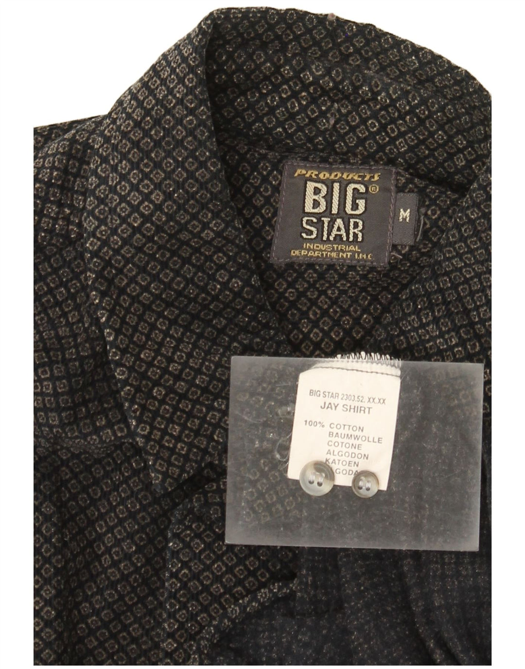 Ανδρικό πουκάμισο Big Star, μεσαίο μαύρο γεωμετρικό βαμβακερό