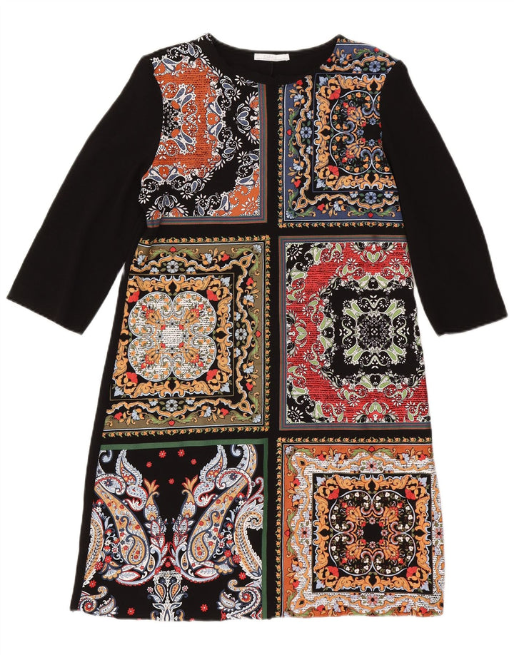 Zara Γυναικείο φόρεμα Kaftan 3/4 μανίκι UK 12 Medium Black Patchwork
