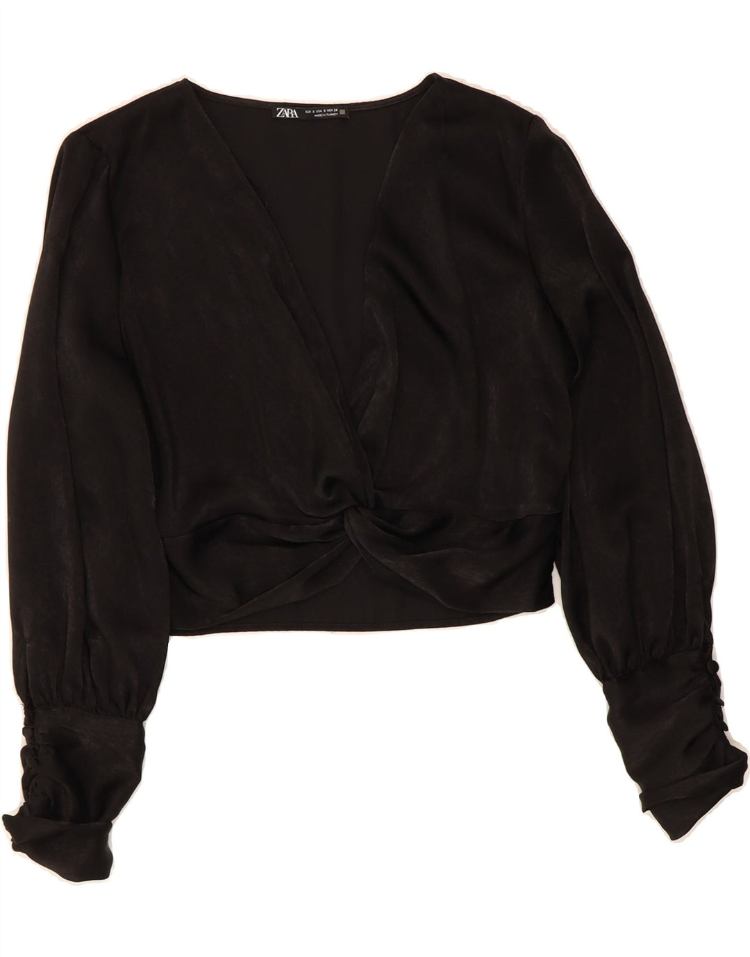 ZARA Womens Crop Long Sleeve Blouse Top UK 10 Small Black Polyester Vintage Zara and Second-Hand Zara from Messina Hembry 