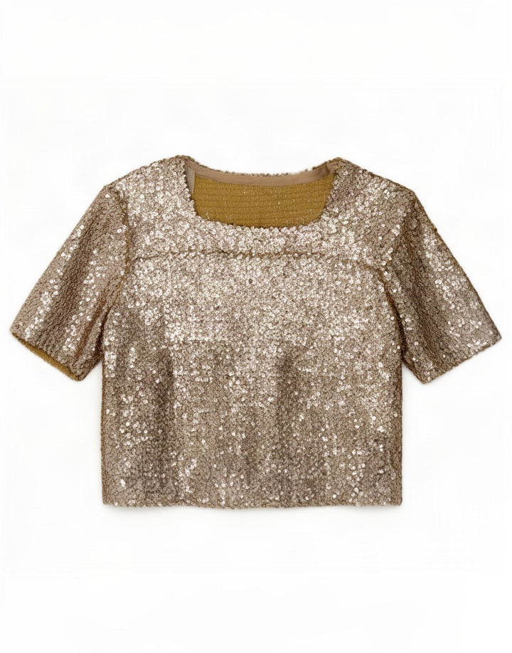Vintage γυναικεία παγιέτα μπλούζα UK 12 Medium Gold