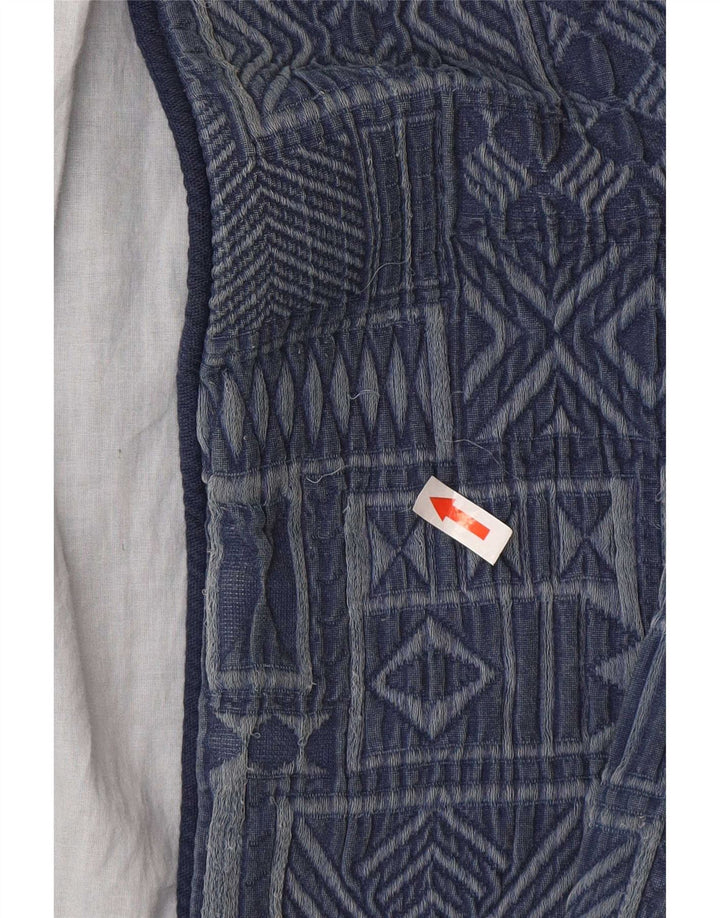 Zara Γυναικείο Ανοιχτό Παλτό UK 16 Large Navy Blue Geometric Cotton