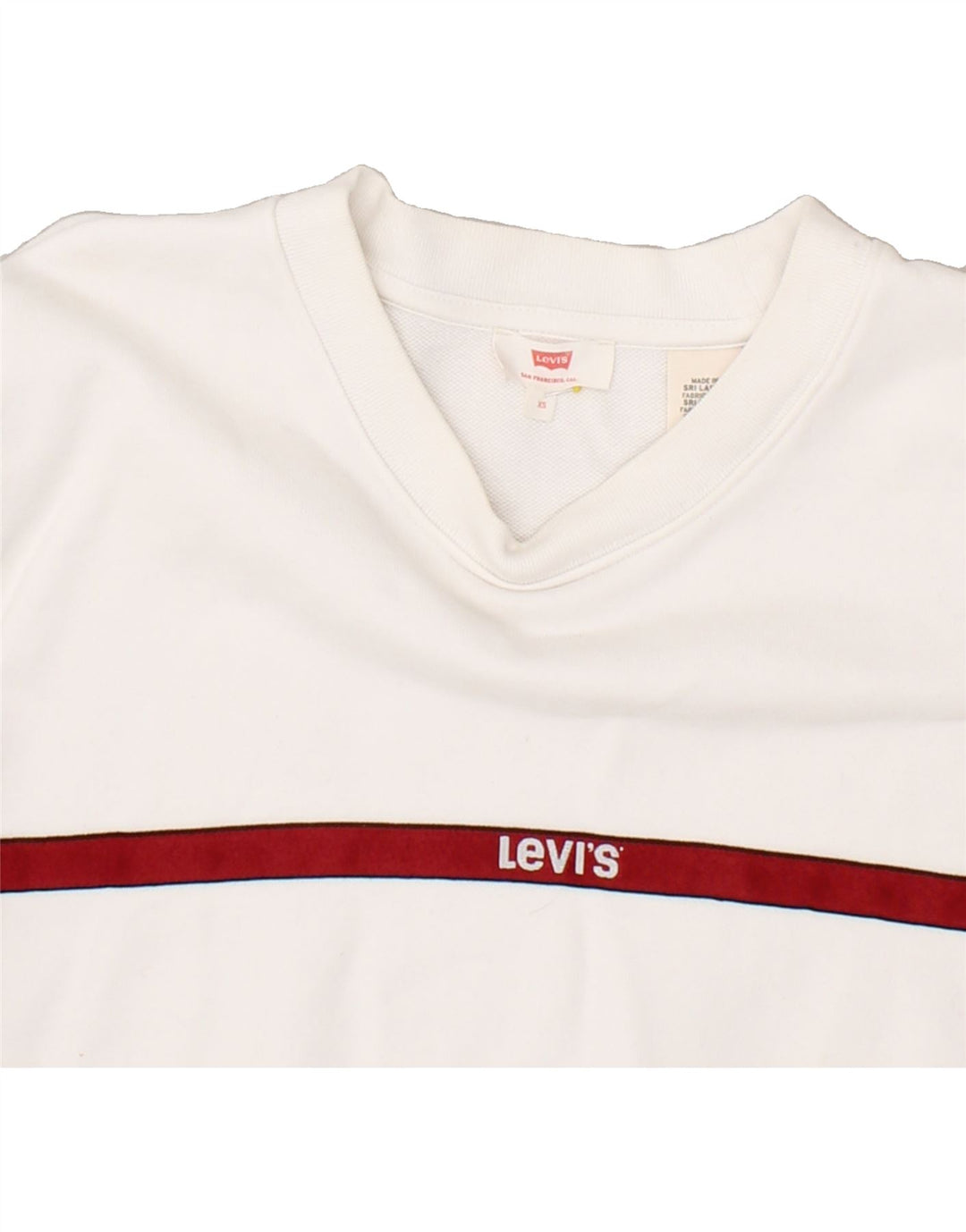 LEVI'S Womens Oversized Crop Sweatshirt Jumper UK 6 XS White Striped Vintage Levi's and Second-Hand Levi's from Messina Hembry 