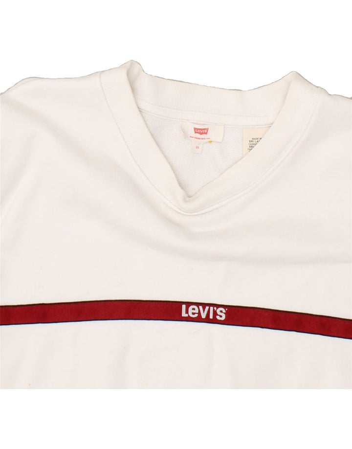 LEVI'S Womens Oversized Crop Sweatshirt Jumper UK 6 XS White Striped Vintage Levi's and Second-Hand Levi's from Messina Hembry 