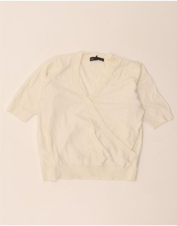 Marks & Spencer Γυναικείο πουλόβερ με V λαιμόκοψη UK 12 Medium Off White