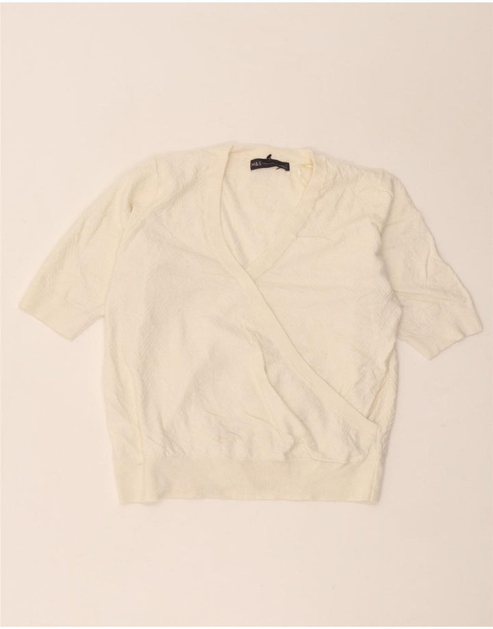 Marks & Spencer Γυναικείο πουλόβερ με V λαιμόκοψη UK 12 Medium Off White