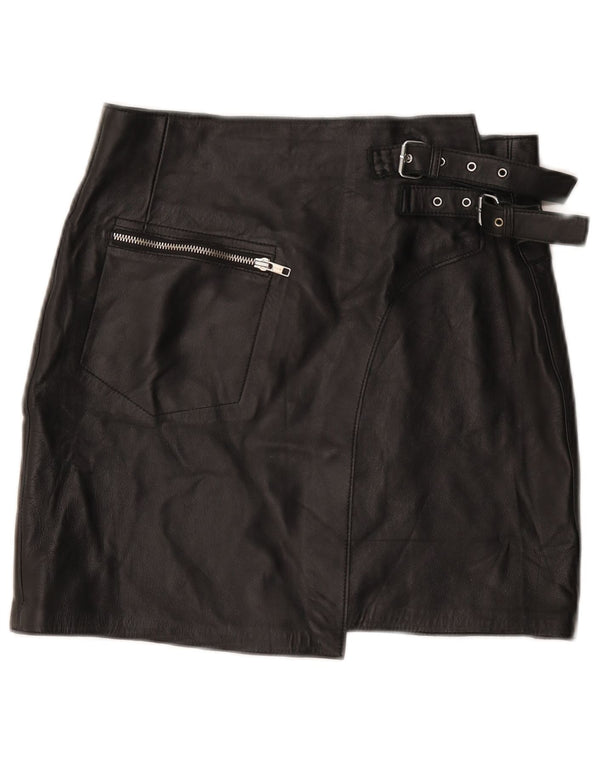 LEATHEROTICS Womens Leather Wrap Mini Skirt W32 Large Black Leather