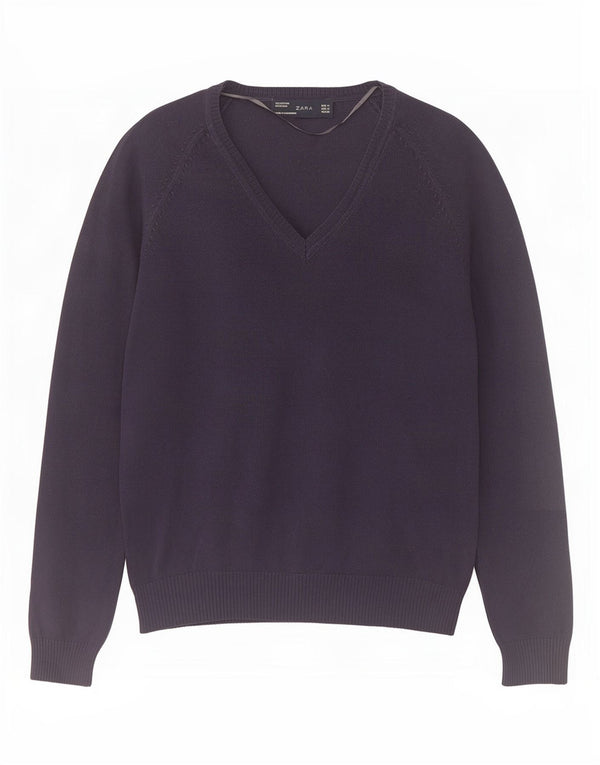 Zara Γυναικείο πουλόβερ με λαιμόκοψη UK 12 Medium Navy Blue
