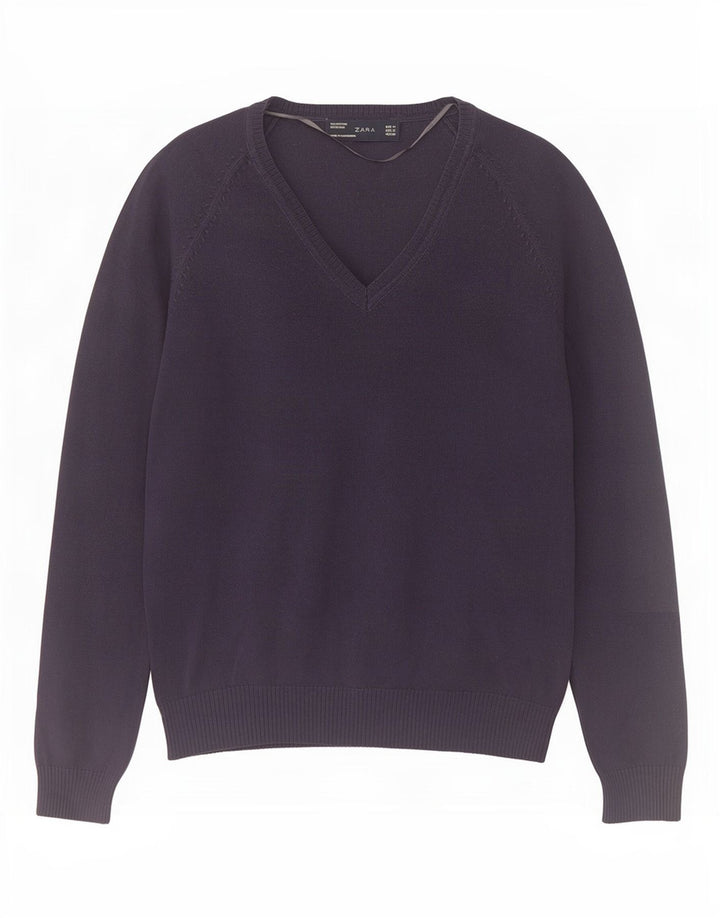 Zara Γυναικείο πουλόβερ με λαιμόκοψη UK 12 Medium Navy Blue