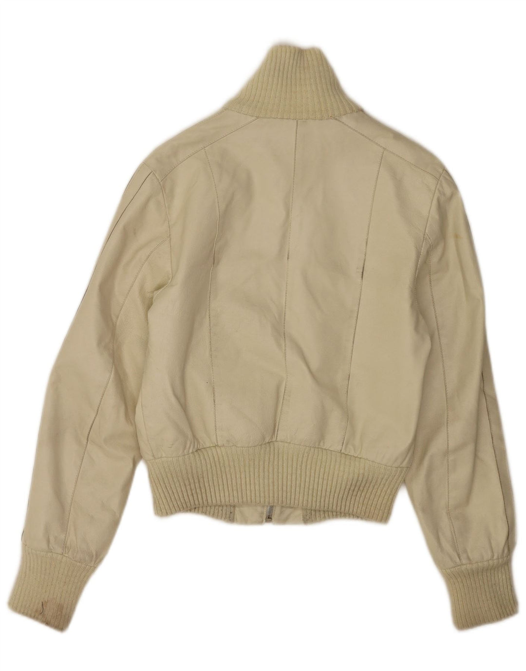 Vintage Γυναικείο Crop Δερμάτινο Μπουφάν IT 40 Small Off White Leather