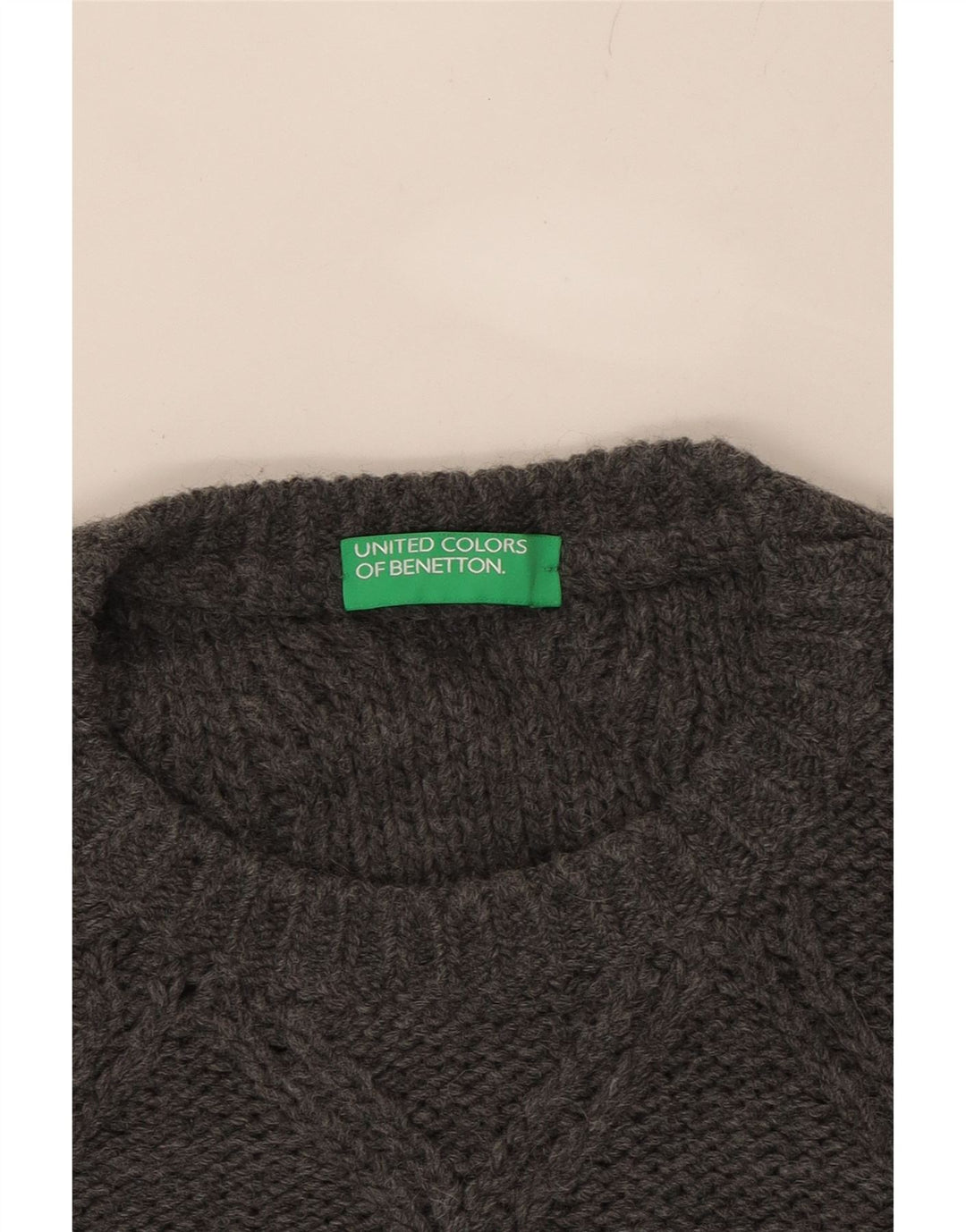 BENETTON Womens Crew Neck Jumper Sweater UK 16 Large Grey Vintage Benetton and Second-Hand Benetton from Messina Hembry 