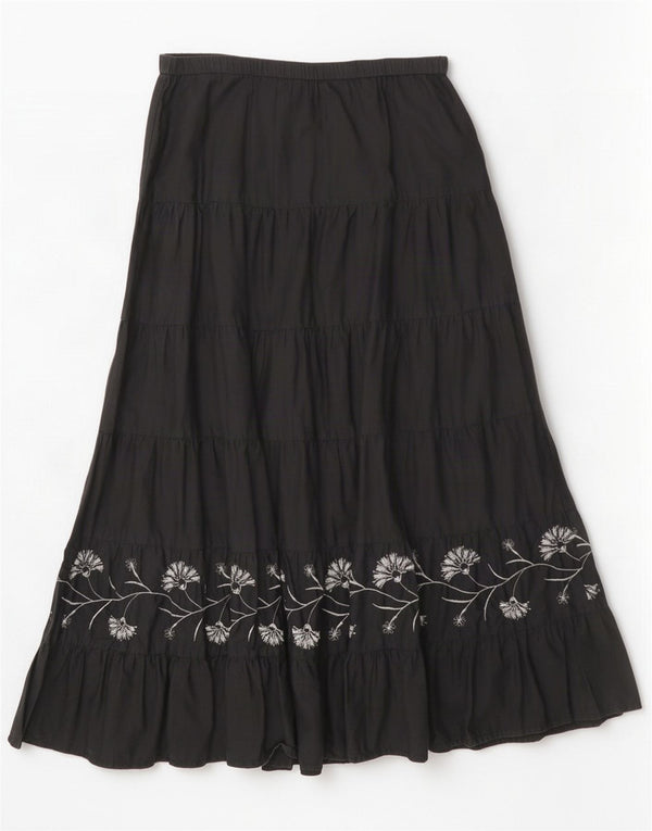 Papaya Womens Tiered Skirt UK 10 Small W30 Black Floral Cotton