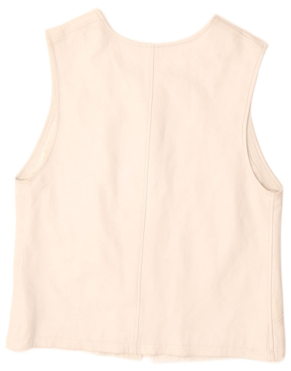 VINTAGE Γυναικείο Δερμάτινο Gilet UK 12 Medium White