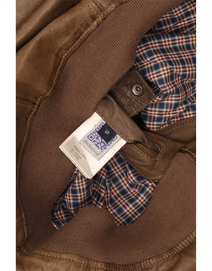 Jeckerson Mens Bomber Leather Jacket UK 36 Small Brown Leather