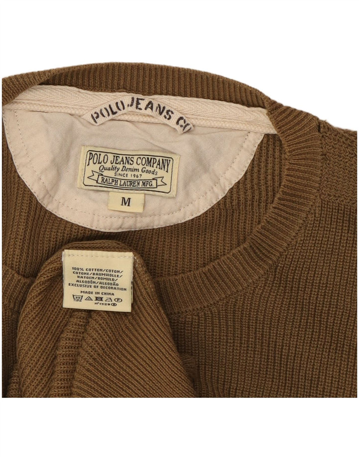 RALPH LAUREN Ανδρικό πουλόβερ με λαιμόκοψη μεσαίου καφέ βαμβακερό