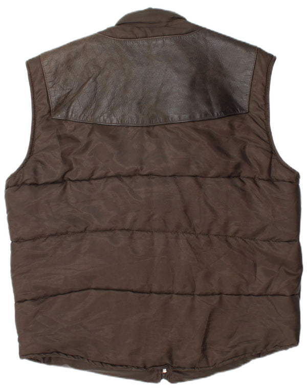 Vintage ανδρικό δέρμα με επένδυση Gilet UK 40 Large Brown Leather