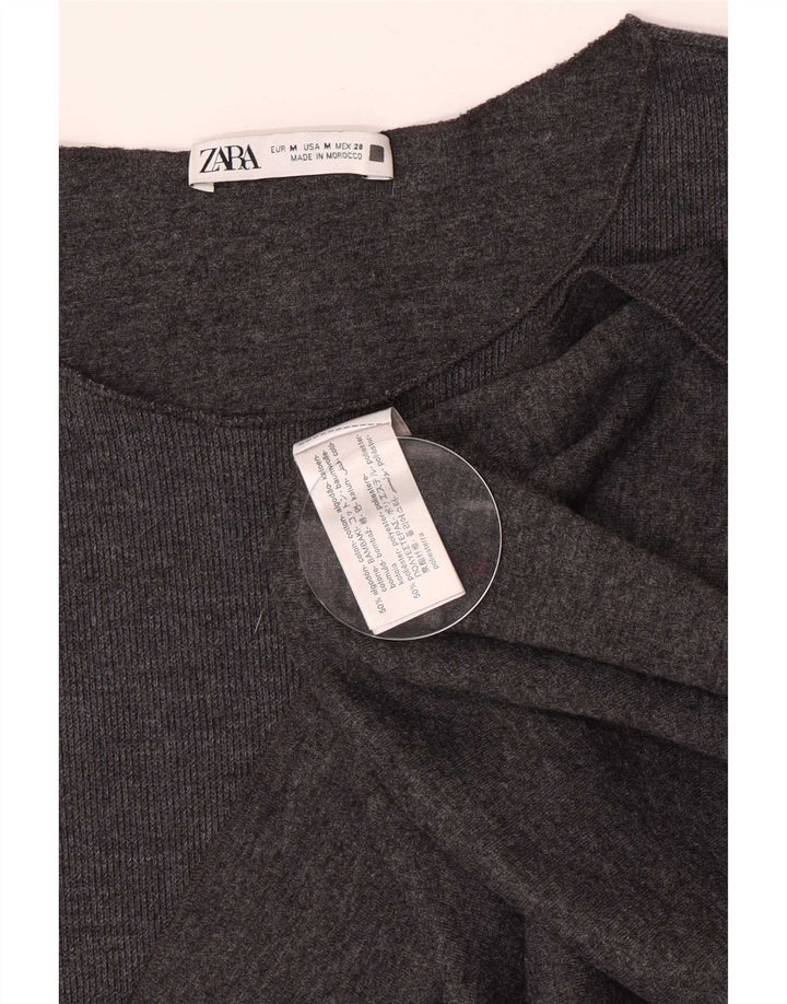 Zara Γυναικείο T-Shirt Top UK 12 μεσαίο γκρι βαμβακερό