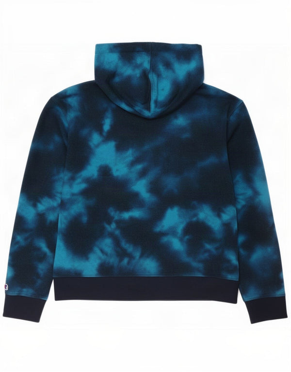 Champion Womens Hoodie Jumper UK 16 Large Blue Tie Dye Cotton