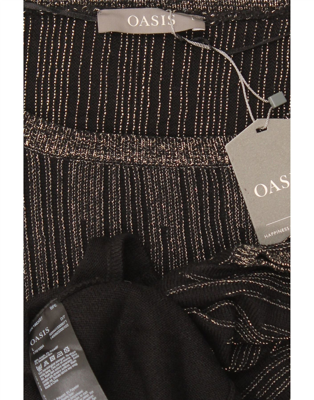 OASIS Womens Blouse Top UK 16 Large Black Striped Acrylic