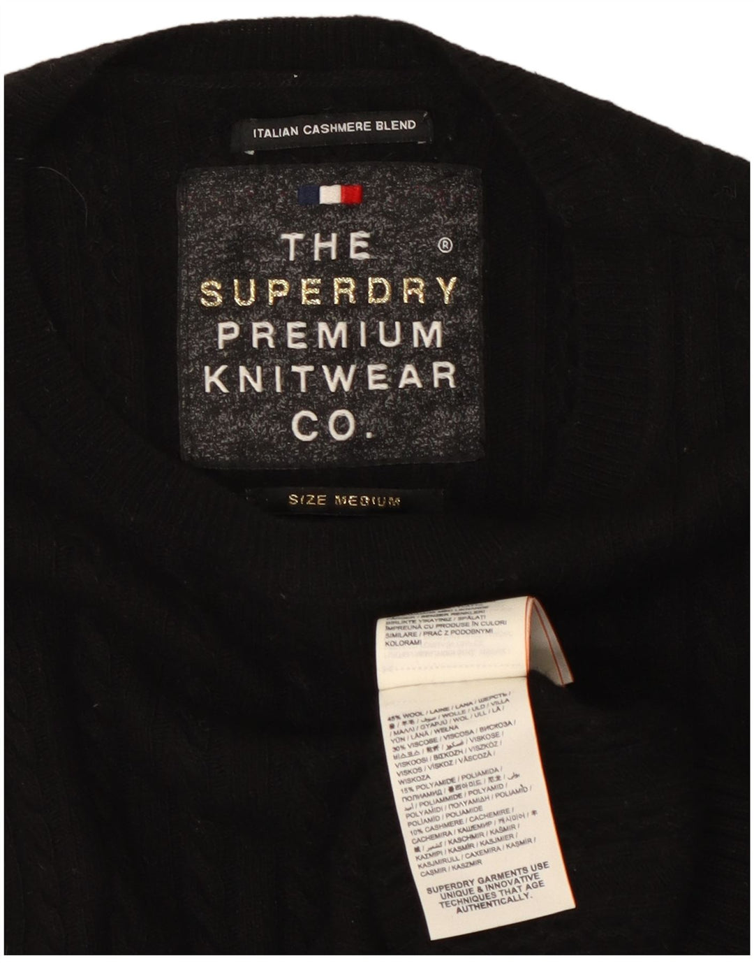 Γυναικείο πουλόβερ με λαιμόκοψη SUPERDRY UK 12 μεσαίο μαύρο μαλλί