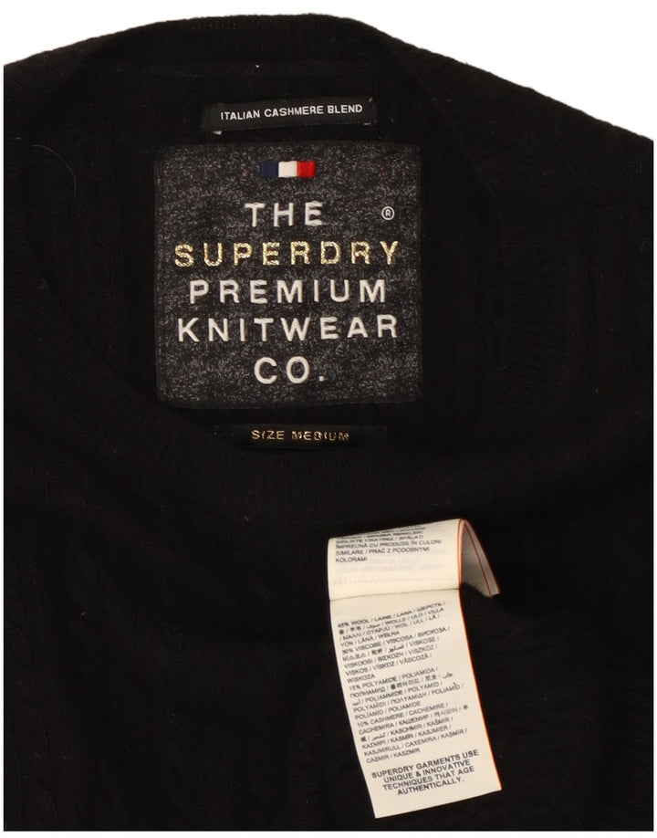 Γυναικείο πουλόβερ με λαιμόκοψη SUPERDRY UK 12 μεσαίο μαύρο μαλλί