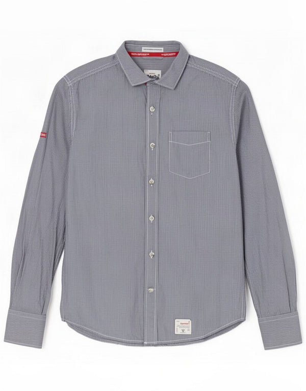 Superdry Ανδρικό πουκάμισο Medium Navy Blue Pinstripe Cotton