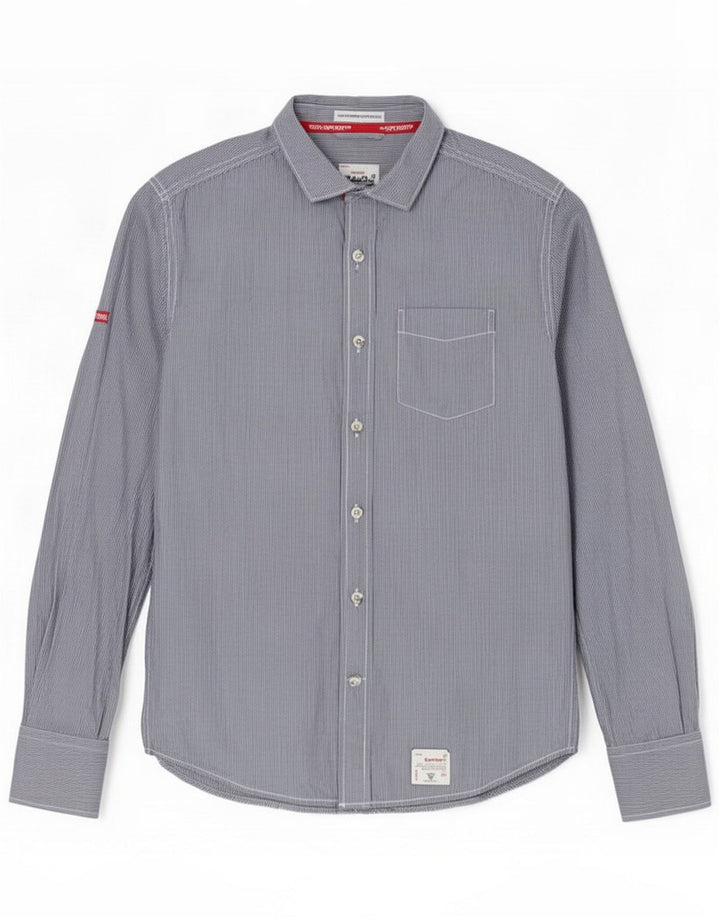 Superdry Ανδρικό πουκάμισο Medium Navy Blue Pinstripe Cotton