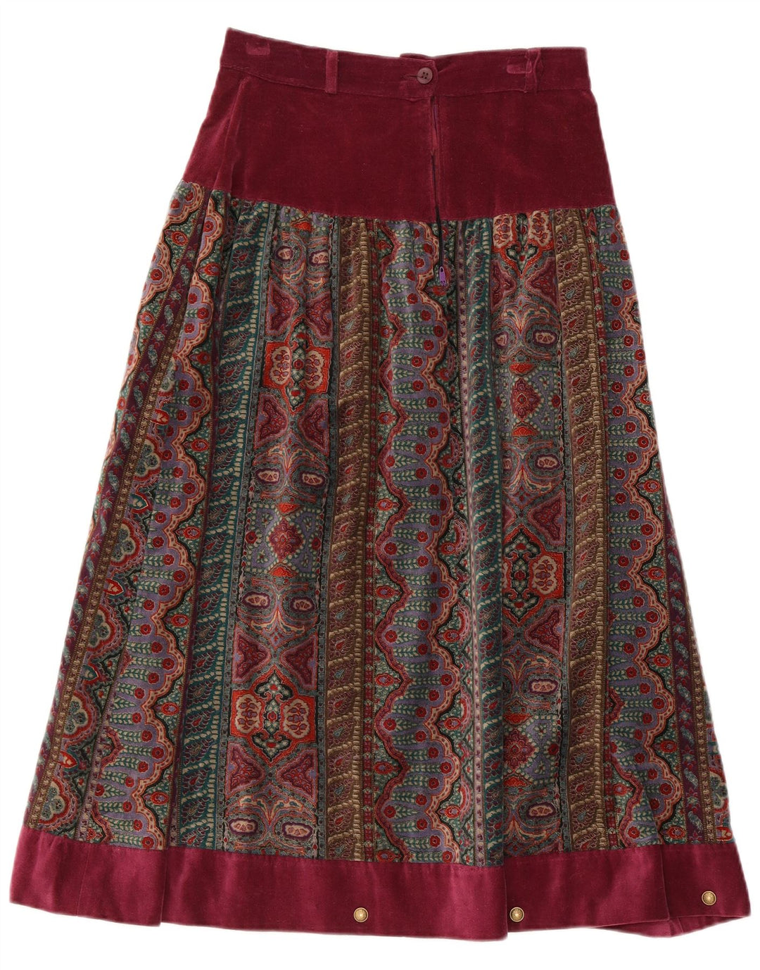 Vintage γυναικεία βελούδινη φούστα IT 42 Medium W26 Burgundy Fair Isle