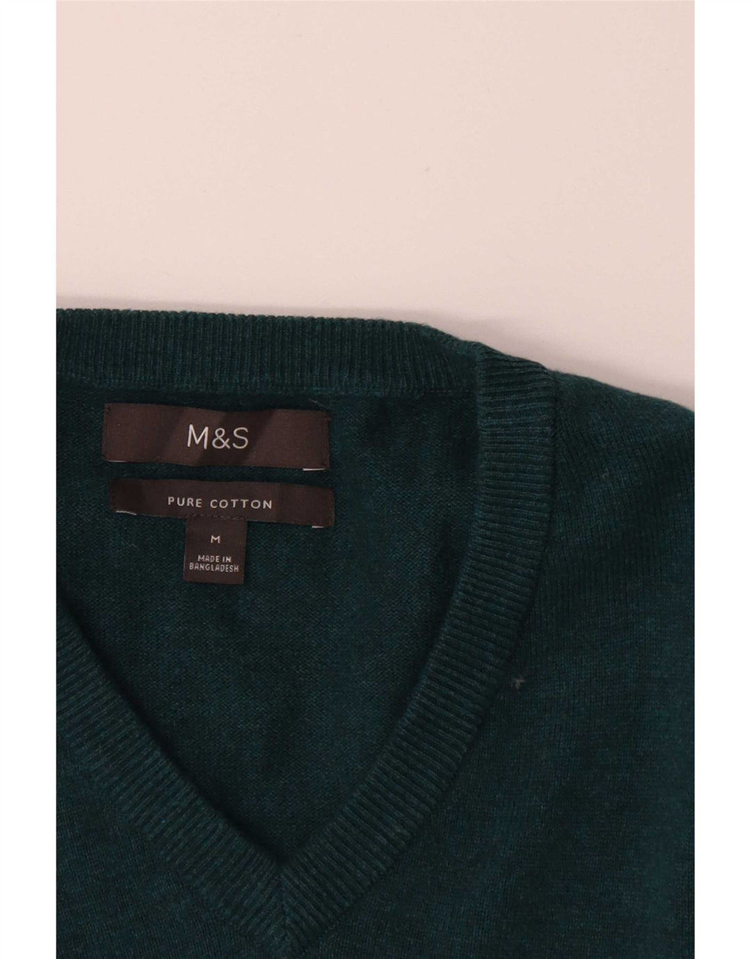 Marks & Spencer Ανδρικό πουλόβερ με λαιμόκοψη σε μεσαίο πράσινο βαμβάκι