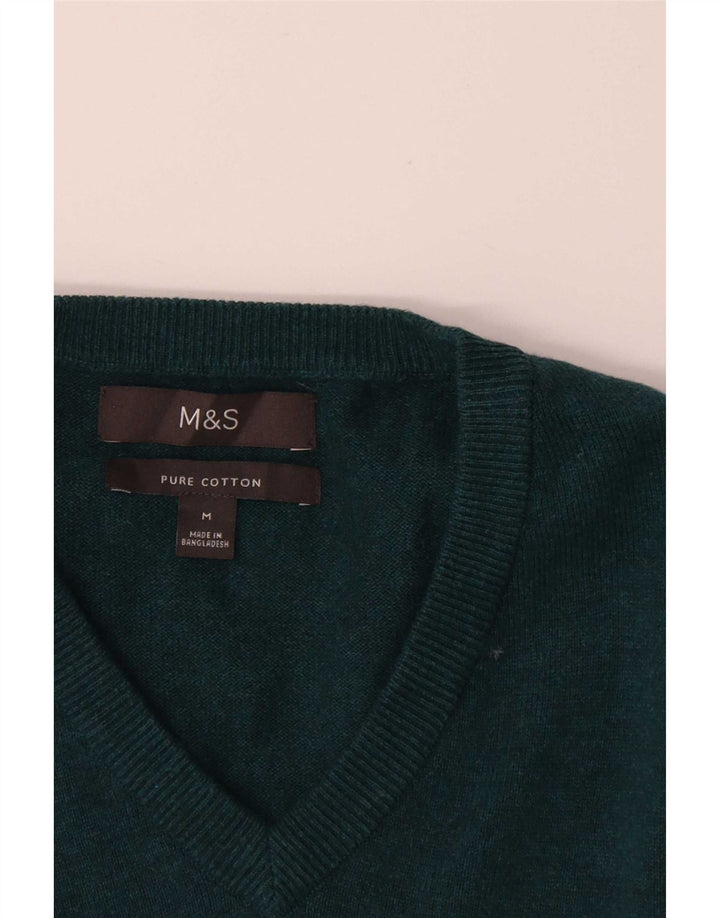 Marks & Spencer Ανδρικό πουλόβερ με λαιμόκοψη σε μεσαίο πράσινο βαμβάκι