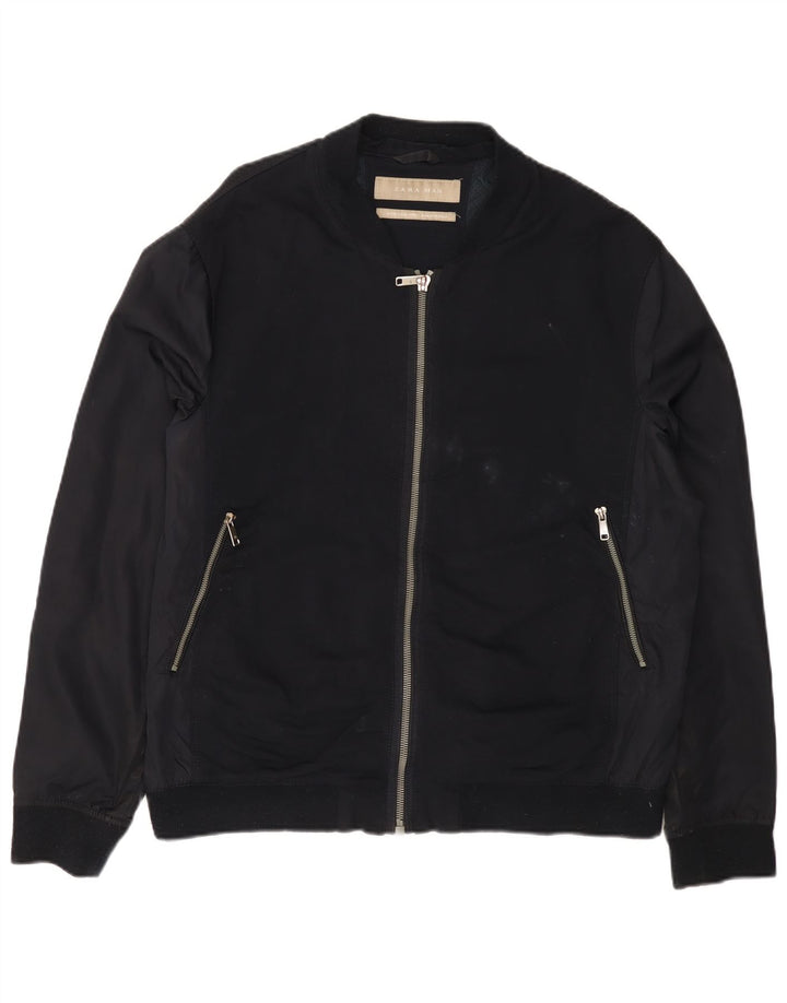 Zara Ανδρικό Bomber Jacket UK 42 XL Navy Blue Viscose