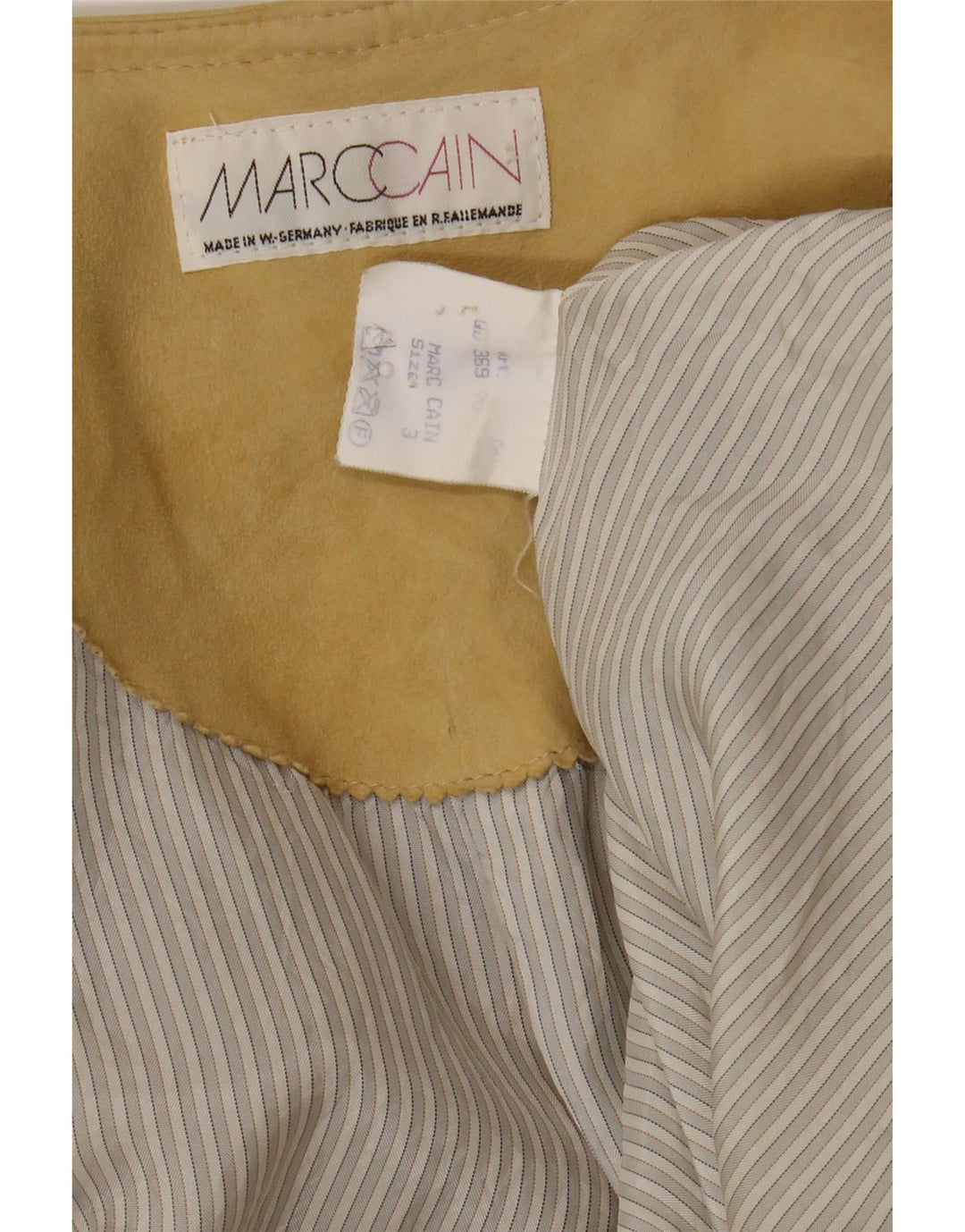 MARCCAIN Womens Oversized 3/4 Sleeve Suede Overcoat Size 3 Medium Beige Vintage Marccain and Second-Hand Marccain from Messina Hembry 