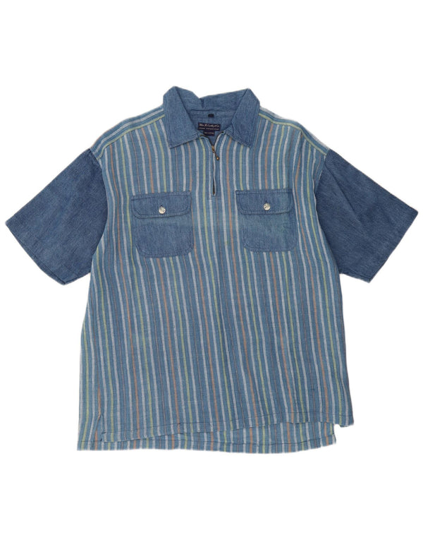 Ανδρικό πουλόβερ με κοντό μανίκι VINTAGE με ριγέ μεσαίο μπλε ριγέ